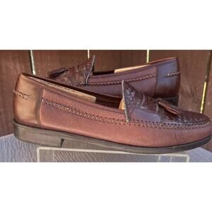 Men's Brass Boot Brown Leather Tassel Weave Size 10.5m